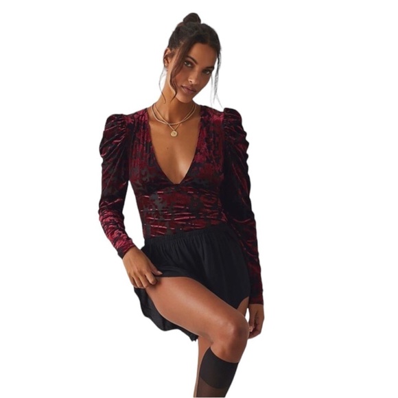 Free People Bodysuit Intimately Free Magic Hour Velvet Maroon Small - Picture 8 of 8